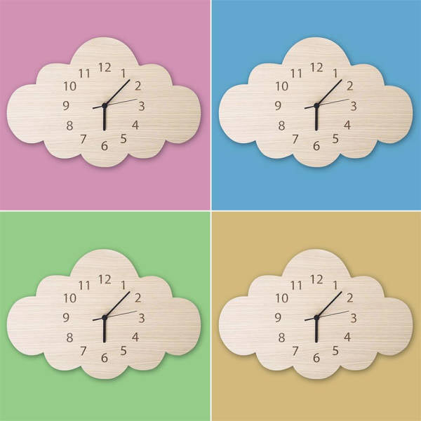 Skyformet veggklokke i tre til barnerom