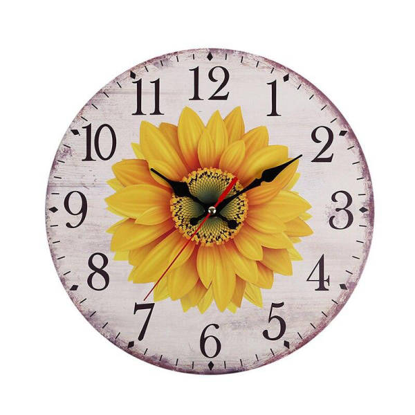 Dekorativ veggklokke med solsikke motiv