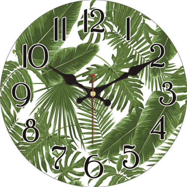 Veggklokke med tropisk bladmønster