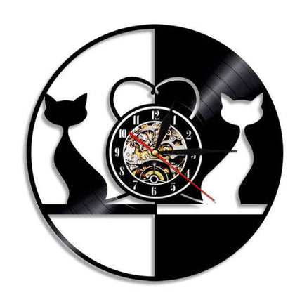 Veggklokke i vinyl med kattedesign