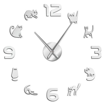 3D veggklokke med katter, selvklebende
