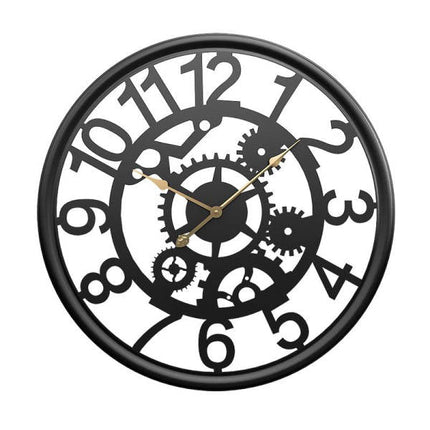 Industriell veggklokke med synlige tannhjul