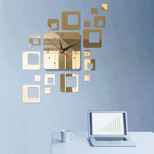 Firkantet moderne veggklokke med speileffekt