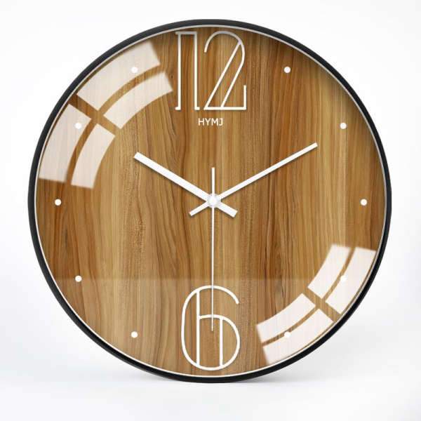Moderne veggklokke i glass med trelook