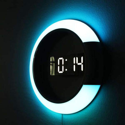 Digital LED-veggklokke med rundt design