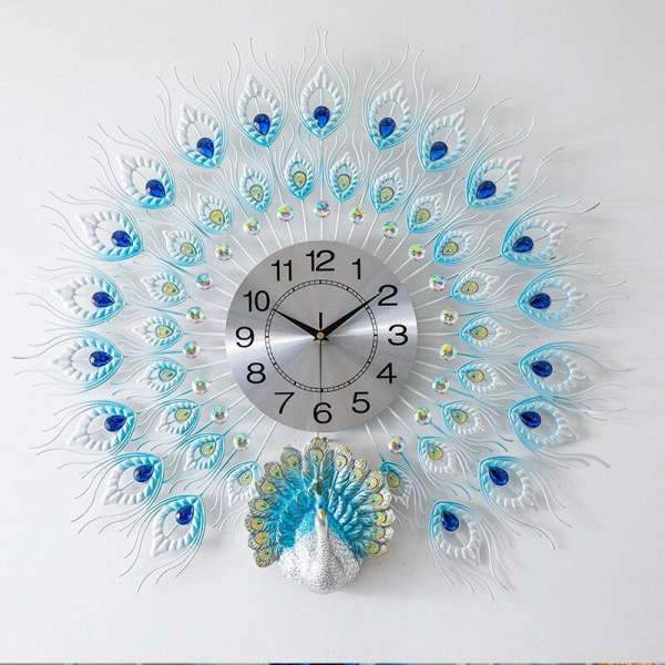 Stor veggklokke med påfugl design