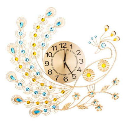 Stor påfugl veggklokke i metall