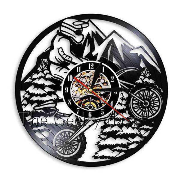 Motocross vinylklokke med fjellmotiv