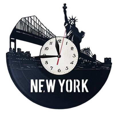 New York vinylklokke med bysilhuett