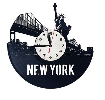 New York vinylklokke med bysilhuett