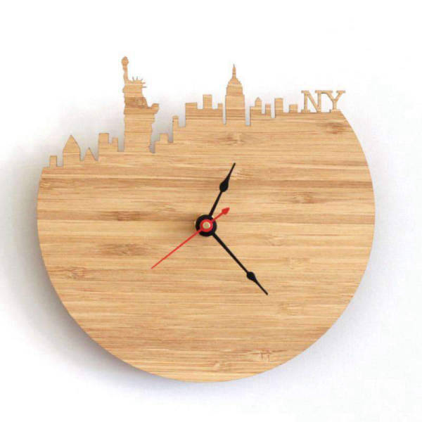 New York skyline veggklokke i tre