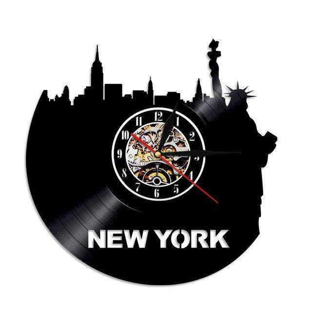 New York skyline silhuett vinylklokke