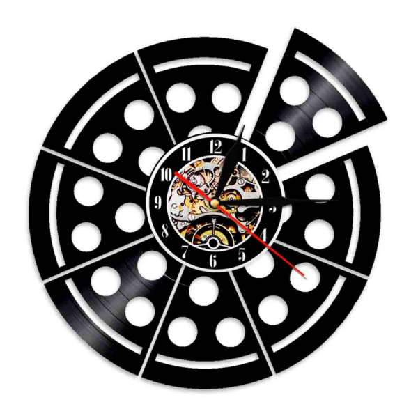 Morsom pizza vinylplate veggklokke til kjøkken