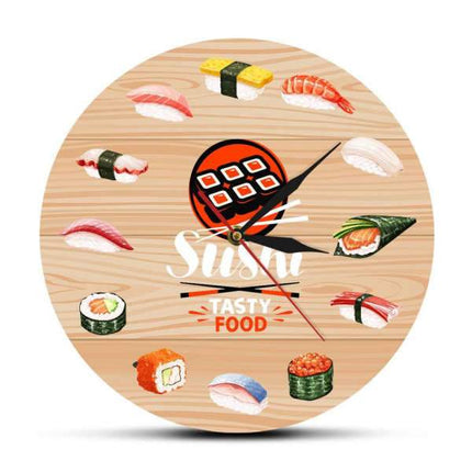 Japansk sushi veggklokke i tre