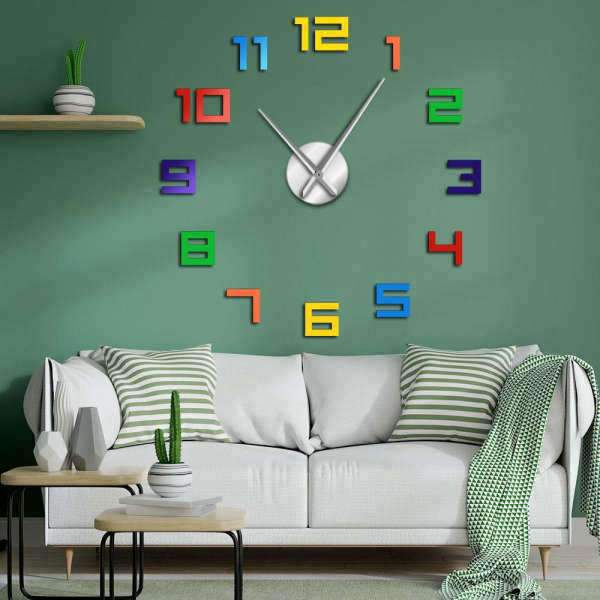 Stor DIY veggklokke med fargerike tall