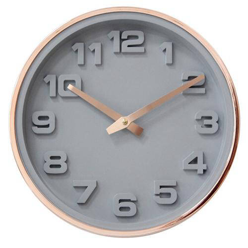 Grå veggklokke med 3D-tall og rosegull