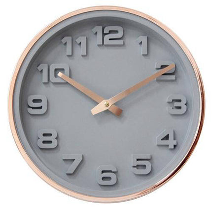 Grå veggklokke med 3D-tall og rosegull