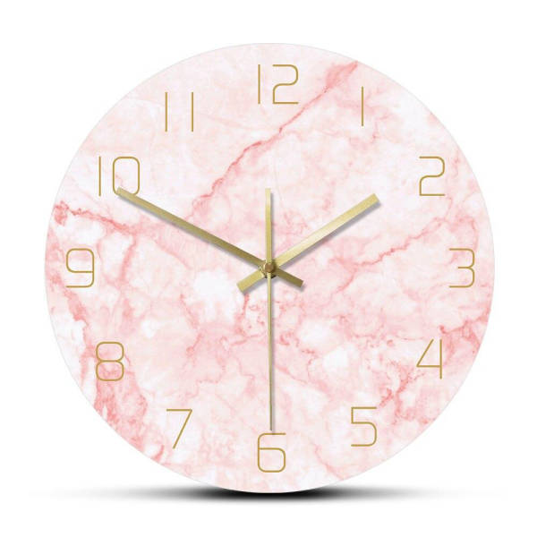 Rund veggklokke med rosa marmor