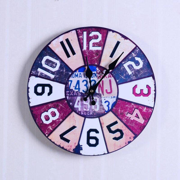 Retro 60-talls veggklokke, bilskilt design