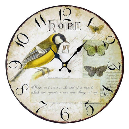 Landlig veggklokke med fuglemotiv