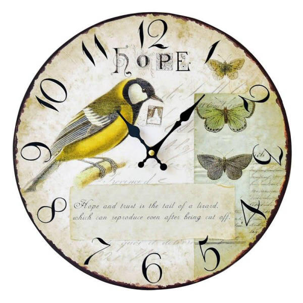 Landlig veggklokke med fuglemotiv