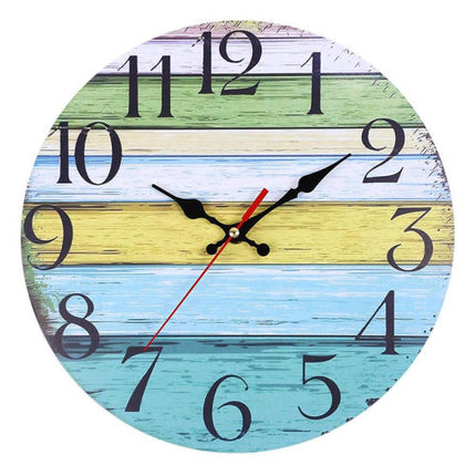 Fargerik vintage veggklokke med plankemotiv