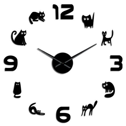 3D veggklokke med katter, selvklebende