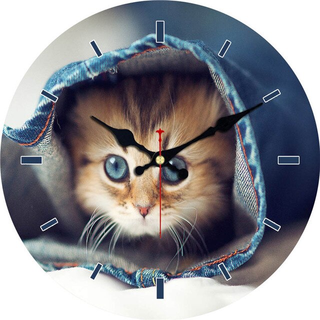 Rund veggklokke med kattunge og tiger