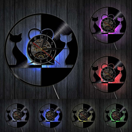 Veggklokke i vinyl med kattedesign